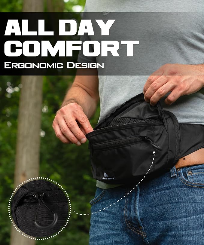 Subcompact Concealed Carry Fanny Pack - Tactical CCW Waist Bag | PU-coated 420D nylon, rear quick-access pocket with anchor strap, adjustable to 60in waist - Image 7