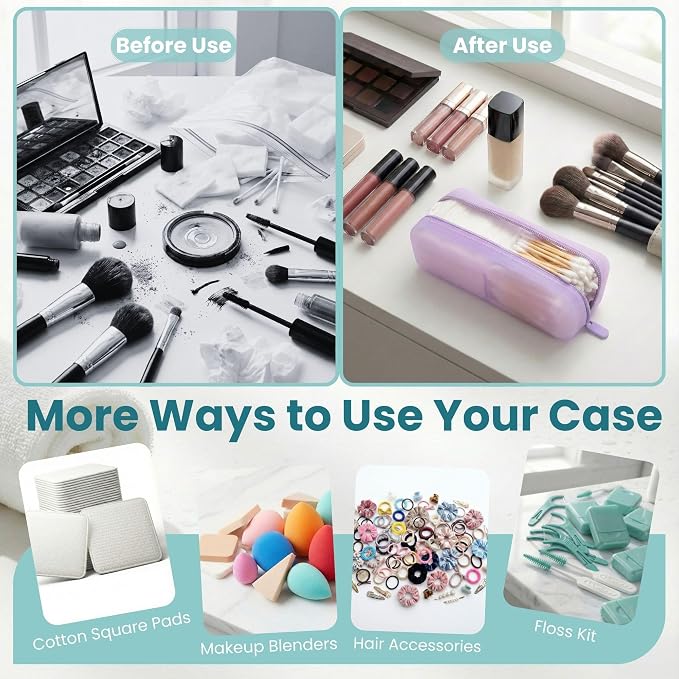 Cotton Pad Swab Travel Case, 2-in-1 Waterproof Organizer, VISFRESH (Purple) - Image 6