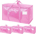 TICONN 4 Pack Extra Large Moving Bags Heavy Duty with Zippers & Carrying Handles, Durable Storage Bags Moving Boxes for Closet Organizers and Storage (4 Pack, Pink) by TICONN