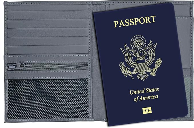 Grey RFID Genuine Leather Passport Wallet by 123CheapChecks