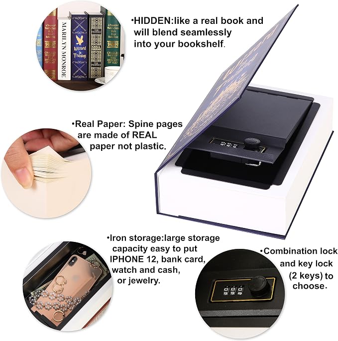 Hunter Real Pages Book Safe with Key Lock, Hidden Lock Box for Money, Portable Metal Safe - Image 3
