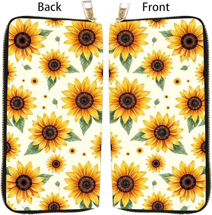 Women's RFID Blocking PU Leather Zip-Around Wallet, Large Capacity Clutch with Phone Holder, Travel Purse & Card Organizer with Removable Wristlet,Sunflower Pattern - Image 5