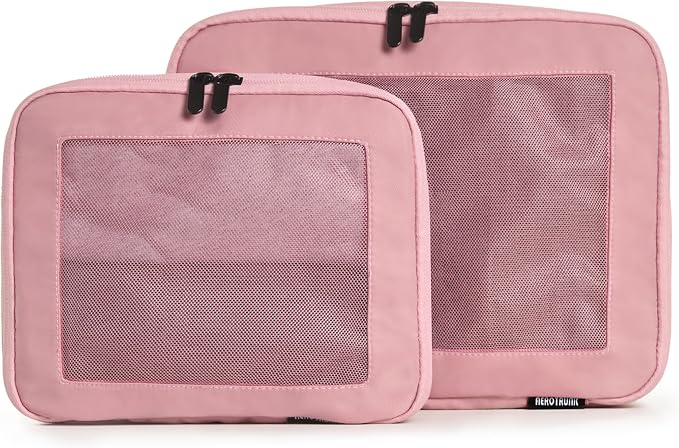 Compression Packing Cubes for Travel, 2-Pack, Pink | Solves overpacking, 2-Piece set fits most carry-ons, 50% Space savings, Compression luggage organizer bags by Aerotrunk