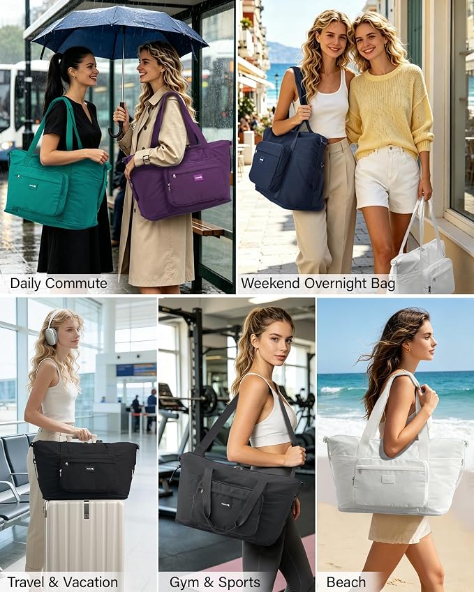 Hanke 40L Foldable Expandable Travel Tote Bag,Wet Dry Separation Laptop Weekender Carry On Bag for Travel Gym Beach Daily Use - Image 2