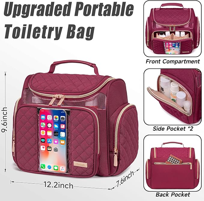 Tealari Large Toiletry Bag for Women Men,Bathroom Bag,Water Resistant Shower Bag,Makeup Bag,Portable Shower Caddy for College Dorm,Hanging Travel Toiletry Bag with Transparent Waterproof Phone Pocket - Image 4