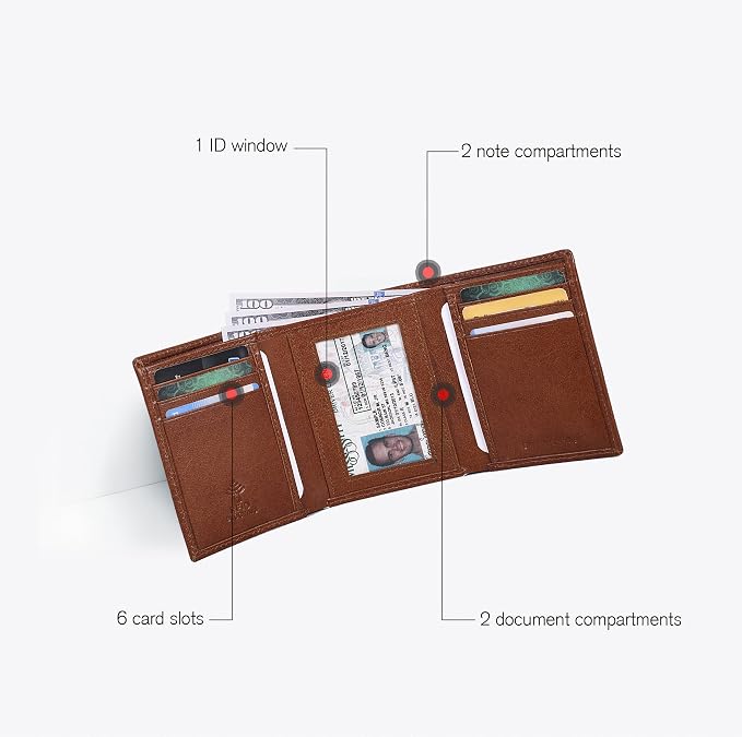 Real Leather Mens Trifold Wallet RFID Blocking Slim Minimalist Front Pocket - Thin & Stylish with ID Window in Gift Box - Image 3