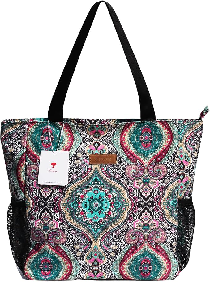 ESVAN Original Floral Water Resistant Large Tote Bag Shoulder Bag for Gym Beach Travel Daily Bags Upgraded - Image 4