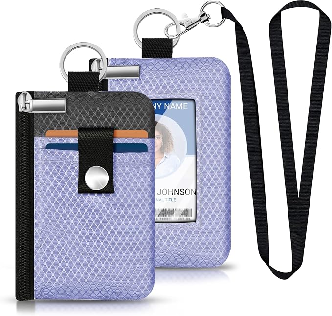 Minimalist RFID Blocking Small Wallet with ID Window,WaterResistant Zip Id Case Wallet with Lanyard Keychain for Cards,Cash,Travel,Women,Men (Lavender Purple/DarkGrey) - Image 6