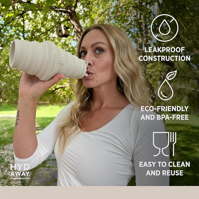 HYDAWAY 25oz Collapsible Water Bottle, Packable Leakproof for Travel | Large capacity design. Folds flat for carry-ons, day bags, hiking packs. Leakproof, BPA-free. - Image 3