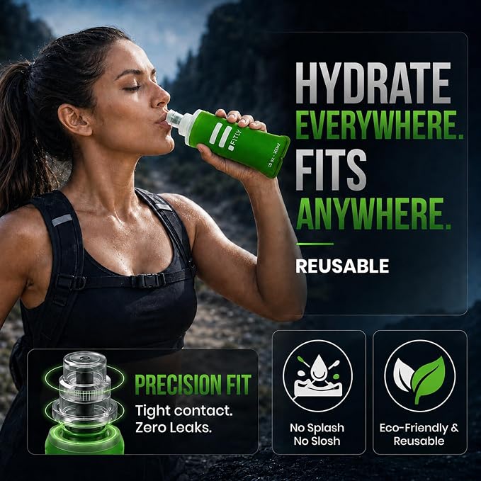 FITLY Soft Flask - Shrink As You Drink Soft Water Bottle for Hydration Pack - Folding Water Bottle Ideal for Running, Hiking, Cycling, Climbing & Rigorous Activity - Image 6