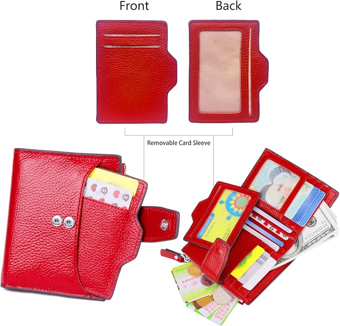 Women's RFID Blocking Leather Small Compact Bi-fold Zipper Pocket Wallet Card Case Purse with id Window - Image 3
