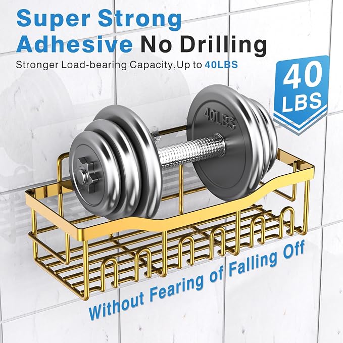 EUDELE Shower Caddy 2 Pack, Adhesive Organizer for Bathroom Storage, Home Decor & Kitchen, No Drilling, Rustproof Stainless Steel Shelf, Bathroom Decor Sets - Image 4