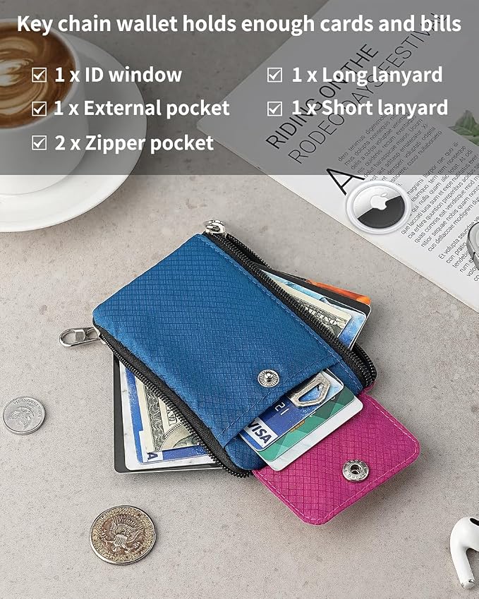 Artpaxy Minimalist Wallet For Mens Womens, Keychain RFID Blocking Zipper Small Wallet with ID Window 2 Lanyards,Water Resistant Travel Cash Card Coin Case Boys Girls - Image 5