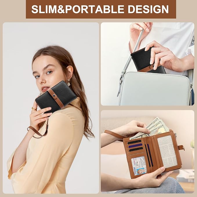 Small Wallet Women RFID Blocking Vegan Leather Slim Thin Bifold Credit Card Wallet Passport Holder Ladies Travel Wallet Mini Purse with Zipper Pocket - Image 6