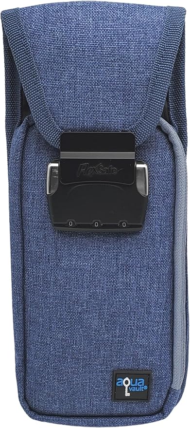 Mini Portable Travel Safe Anti-Theft Lock Box Beach Pool Hotel Gym | Blue mini safe in cut-resistant nylon. Water-resistant with RFID blocking. For phones and valuables at the beach or hotel. by AquaVaultBrandedTravelSecurityAccessories