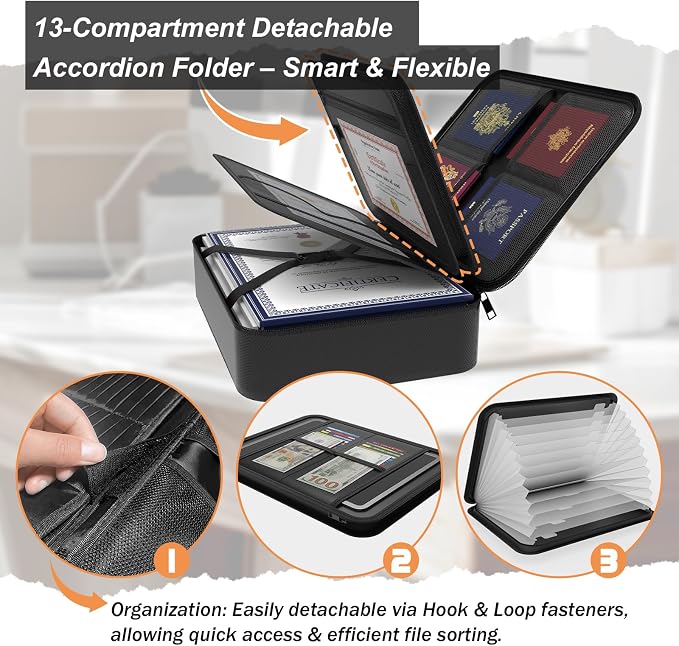 Large Fireproof Document Box with Lock,Upgraded Waterproof Fireproof Document Bag,Important Document Organizer Binder Hard Case Safe,5200℉ Fire Proof File Box,Portable for Business Travel Home - Image 6