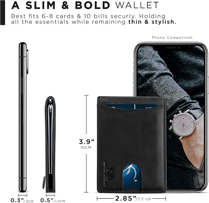 SERMAN BRANDS RFID Blocking Slim Bifold Genuine Leather Minimalist Front Pocket Wallets for Men with Money Clip Thin Mens - Image 6