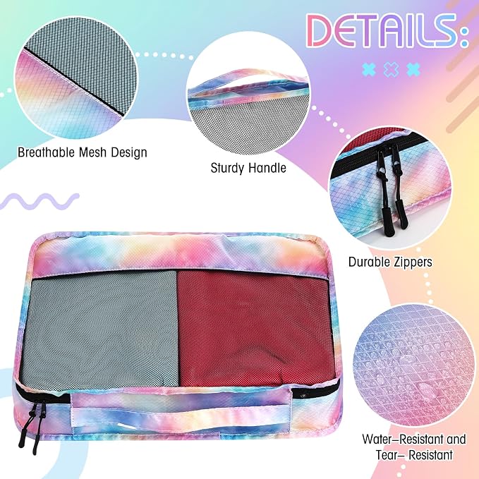 5 Pcs Packing Cubes for Suitcase Large Travel Cubes Carry on Luggage Organizer Bags for Clothes Accessories (Mixed,Watercolor) - Image 3