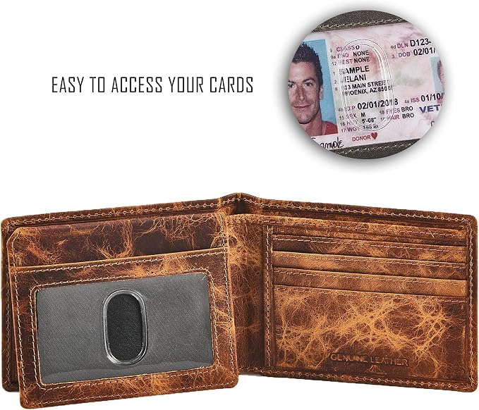 Wallet for Men Slim RFID Blocking Leather Bifold Minimalist 2 ID Windows Gift Box Carteras Para Hombres (DISTRESSED, HAVANA) - Image 5
