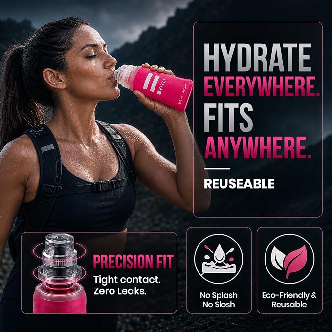 FITLY Soft Flask - Shrink As You Drink Soft Water Bottle for Hydration Pack - Folding Water Bottle Ideal for Running, Hiking, Cycling, Climbing & Rigorous Activity - Image 7