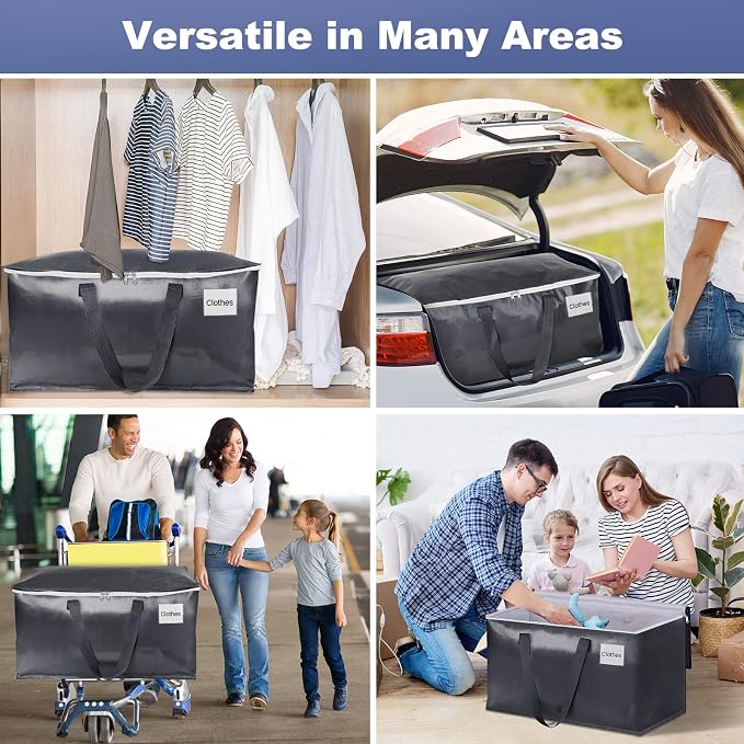 StorageRight Heavy Duty Moving Boxes-Moving Bags with Zipper, Reinforced Handles and Tag Pocket-Collapsible Moving Supplies-Totes for Storage Great for Moving, Storage and Travel 93L(Gray-6 Pack) | Heavy Duty Storage Bins with Lids, Zipper, Reinforced ... - Image 7