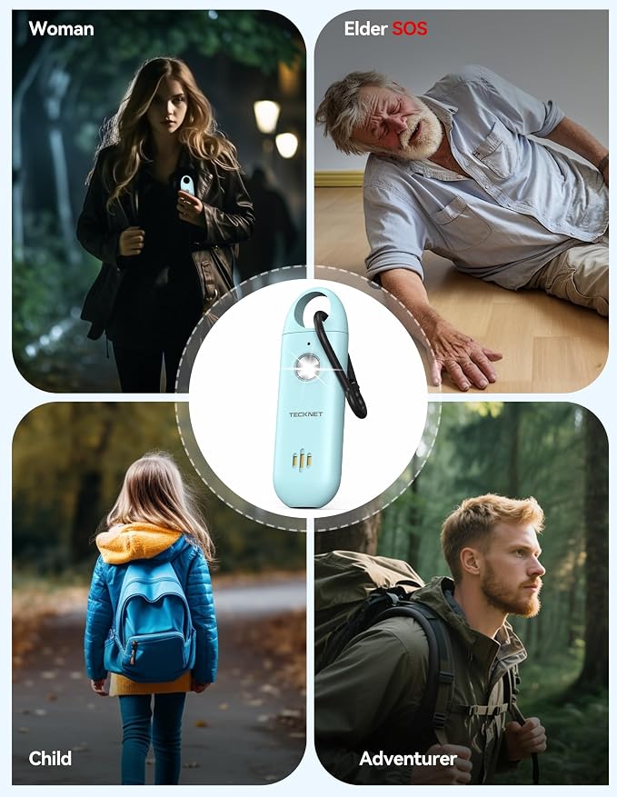 TECKNET Personal Safety Alarm,Portable Personal Alarm for Women with Flashing Strobe Light & Low Battery Alert,130dB Rechargeable Emergency Keychain Alarms for Women ,Men,Kids,Seniors(Blue) - Image 6