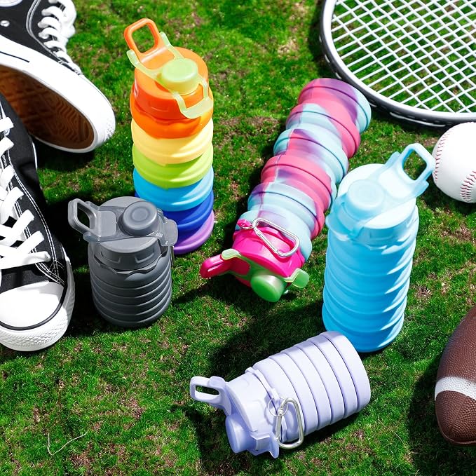 Chengu 8 Pcs Collapsible Water Bottles 16 oz Foldable Travel Bottles Bulk | Leakproof Reusable with Clip, Portable for Camping Hiking Cycling Gym Yoga, Space-saving Collapsible Design - Image 7