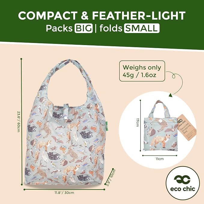 ECO CHIC Foldable Reusable Grocery Bags - Lightweight, Recycled & Reusable Shopping Bag - Waterproof Packable Tote - Image 4