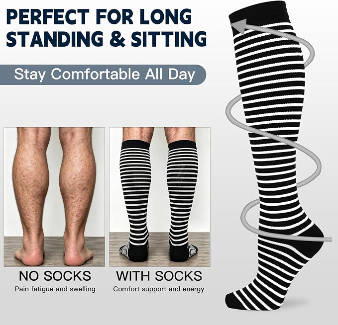 7 Pairs Copper Compression Socks for Men Women 20-30 mmHg Knee High Socks | S/M to XXL Fit, Copper Fiber, Graduated Compression, Circulation Support, Moisture Wicking, Tired Legs & Swelling Relief - Image 7