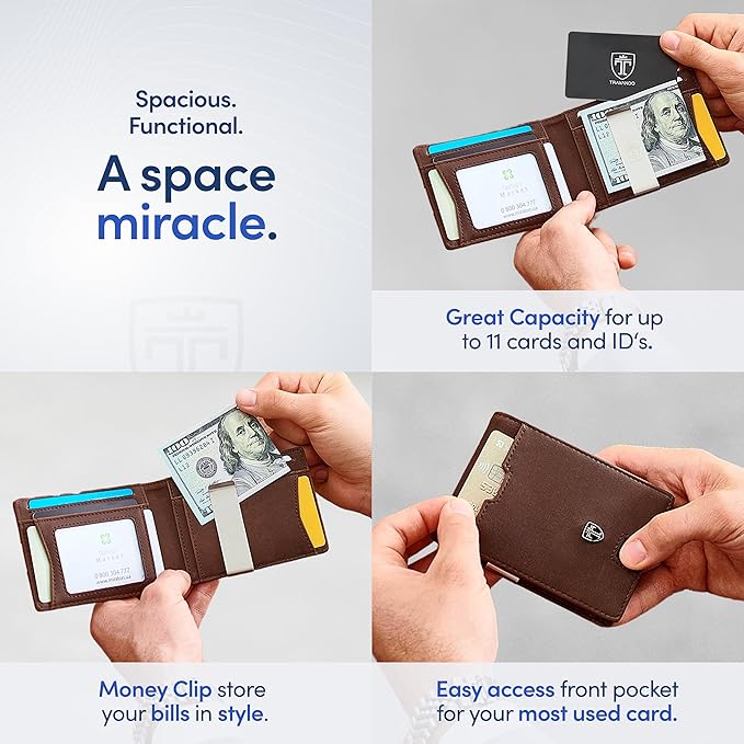 TRAVANDO Money Clip Wallet - RFID Protected Bifold Wallet for Men for 11 Cards - including Gift Box (Vintage Brown) - Image 3