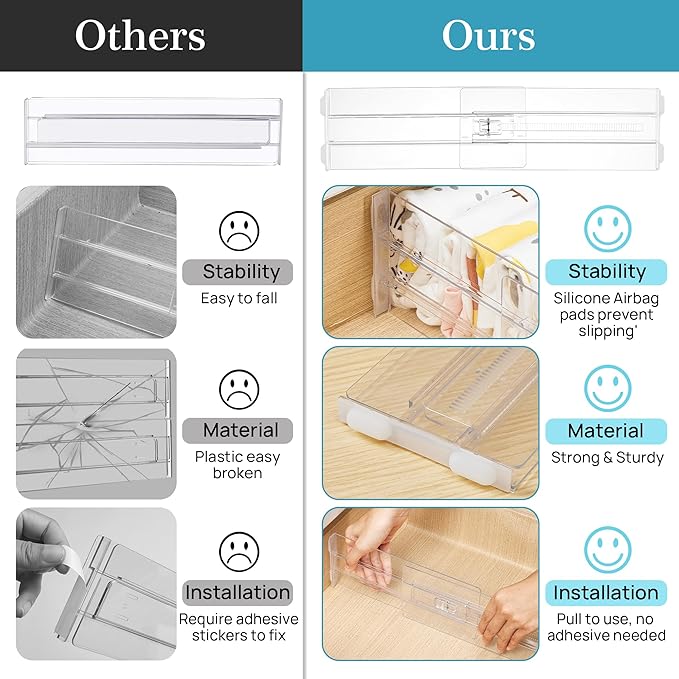 Vtopmart 18 Pack Drawer Dividers for Clothes, 4" High 10.2"-16.5" Adjustable Expandable Dresser Drawer Organizer, Clear Plastic Separators for Dresser, Baby Clothing, Underwear, Cosmetic, Toiletries | Expandable Dresser Drawer Organizer, Clear Plastic ... - Image 9