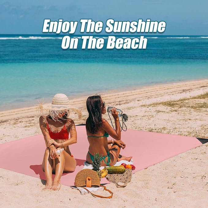 Odoland Sandproof Beach Blanket, Waterproof Portable Mat with Carry Pouch | 71“x63” Quick Drying & Foldable Lightweight Sand Free Beach Mat Tarp for Hiking, Camping, Travel, Pink - Image 6