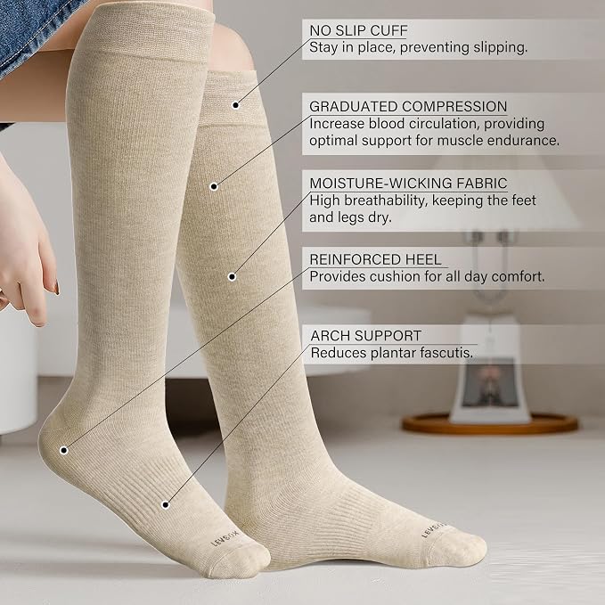 LEVSOX Viscose Made from Bamboo Compression Socks for Pregnant Women 20-30 mmHg Knee High Cute Mens Supports Socks for Travel - Image 2