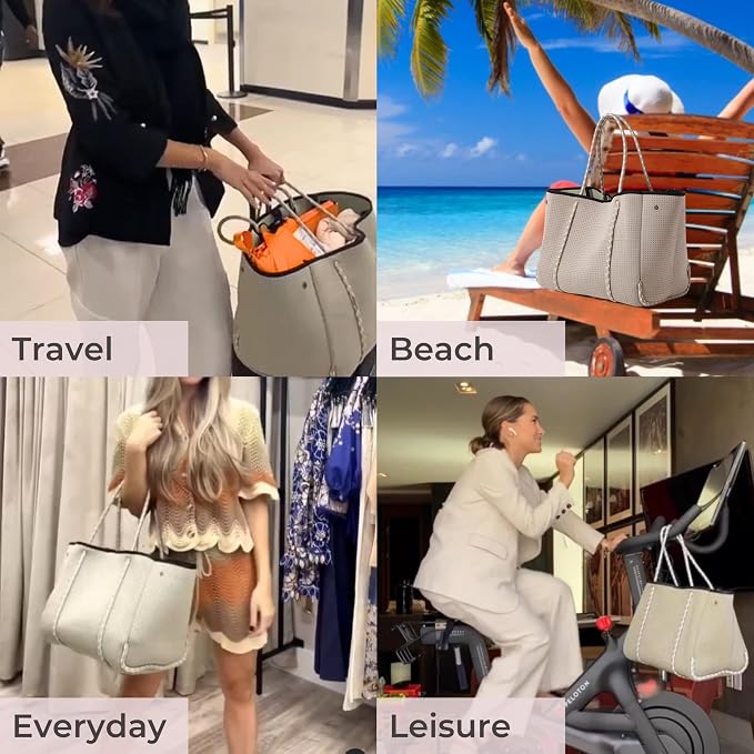 POPUPS Large Neoprene Tote Bag for Women - Everyday Designer Handbag for Travel Work and Beach with Pockets and Zipper Pouch - Image 2
