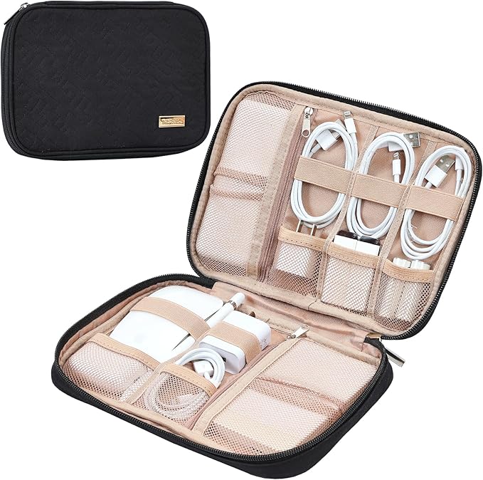 NISHEL Travel Cord Organizer, Electronic Cable Accessories Storage Bag | Bag for chargers, cables, phones, hard drives, USB devices and SD cards, ideal for travel and daily use,Black by NISHEL