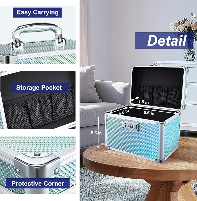 Lockable Medicine Storage Box - Turquoise Cabinet Med Lock Organizer, 10 x 7 x 7.9 Inches Safe Med Case with Lock for Home, Dorm, Office, or Travel - Image 5