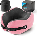 Neck Pillow Travel Pillow - 100% Pure Memory Foam Airplane Pillow with Adjustable Clasp & Removable Cover, Portable Travel Essentials for Long Flights, Car & Office (Pink) by PEUJEW