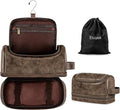 Elviros Hanging Toiletry Bag for Men PU Leather Shaving Kit (Coffee) | Water-Resistant Travel Organizer with Hanging Hook for Toiletries, Shaving Tools, Grooming Items, and Daily Storage by Elviros
