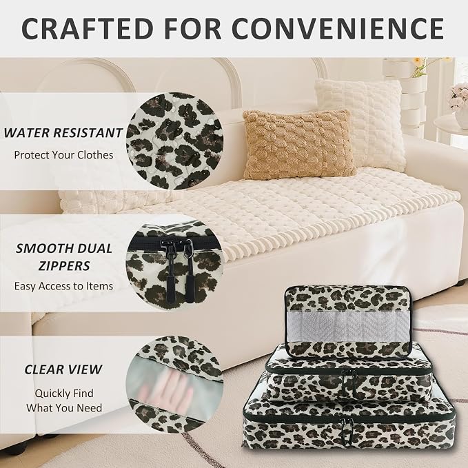 U+U 5 Set Packing Cubes, Travel Organizers with Shoe Bag (Leopard) | Ultralight Design & Easy Travel Organization - Image 2