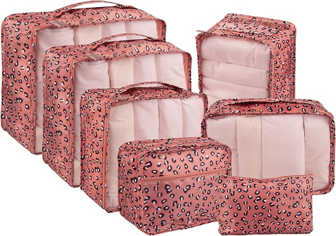 Vercord 7 Set Travel Packing Organizers Cubes Luggage Suitcase Organizer Bags Clothes Underwear Cube Shoe Pouch Pack Pink Leopard - Image 5