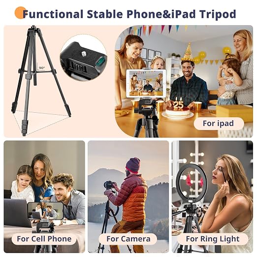 65” Phone&Tablet Tripod, Aureday Cell Phone Tripod for iPhone with Wireless Remote and Phone Holder, Extendable Stand for iPad, Suit for Video Recording/Makeup/Live Streaming - Image 2
