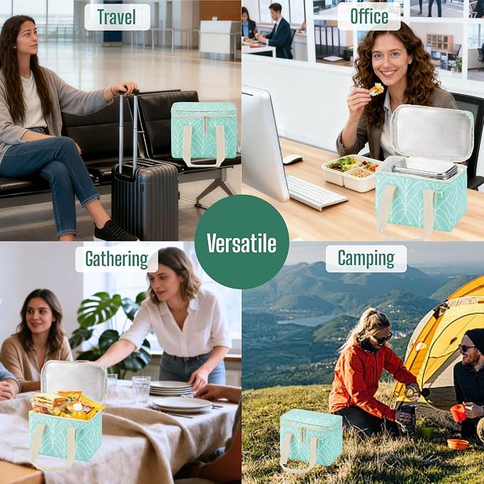 VENO 2 Pack Small Cooler Insulated Lunch Bag Reusable Grocery Shopping Bag | Collapsible Lunch Box Tote for Women Men w/ Handles, Dual Zippers, 9L Capacity for Work Office Picnic Beach (Evergreen) - Image 6