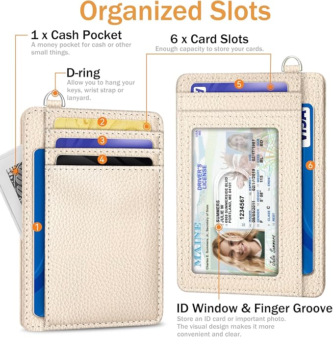 Yonlevres Credit Card Holder Women Slim RFID Blocking Wallet Small Beige | Front Pocket, Handy, RFID Blocking, Woman Girls Ladies Gifts, D-ring for Keychain,Thin Mini Card Case, ID Window, PU Leather - Image 4