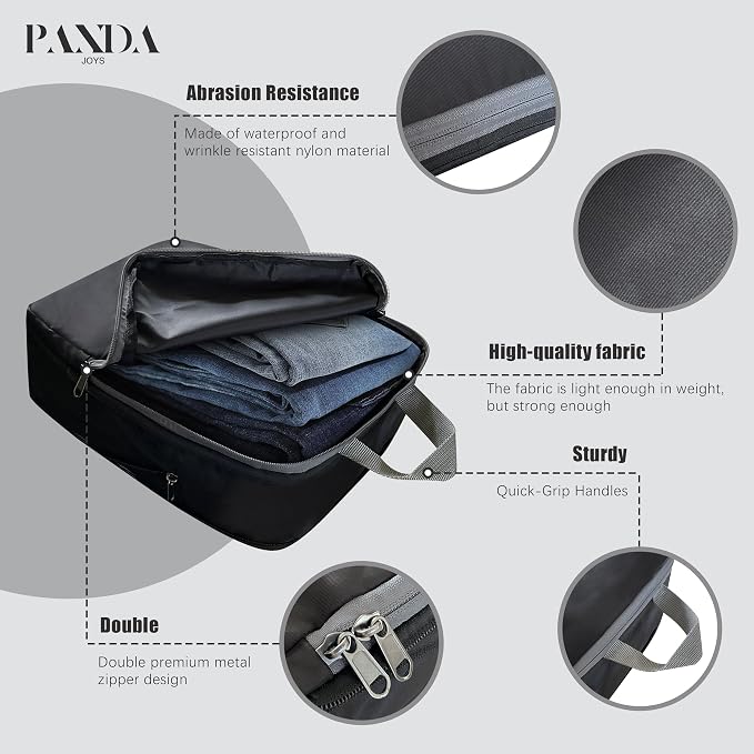 4 Set Compression Packing Cubes Travel - Travel Accessories Expandable Packing Organizers for Carry On - Essentials Luggage Bags - Black - Image 4