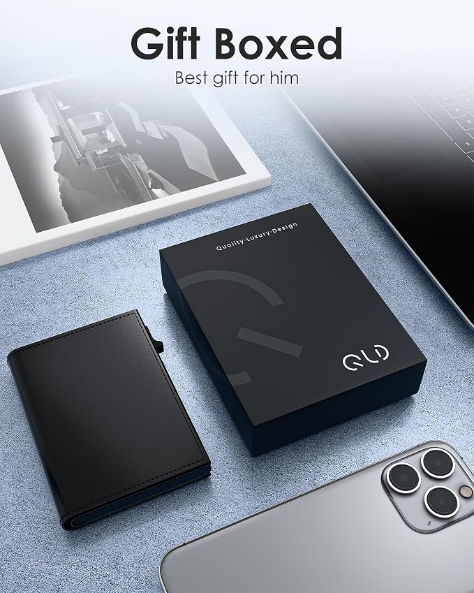 QLD Minimalist Wallet for Men - RFID Blocking [Smart & Practical] Trifold Slim Card Holder Pop Up Wallets Metal Case for Front Pocket with Cash Slot, ID Window, Magnetic Closure - Image 8