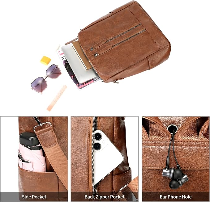 GAEKEAO Backpack Purse for Women PU Leather Anti-theft Backpack Ladies Convertible Large Travel Designer Fashion Shoulder Bag - Image 4