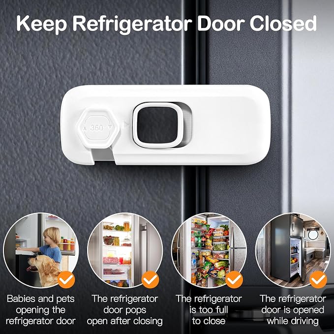 Fridge Locks for Kids with Strong Adhesive, 2 Pack Pet&Child Proof Refrigerator Lock for Kids to Keep Door Closed, Freezer Lock for RV Refrigerator, Garage Fridge, Upright Freezer, Mini Fridge, White - Image 2