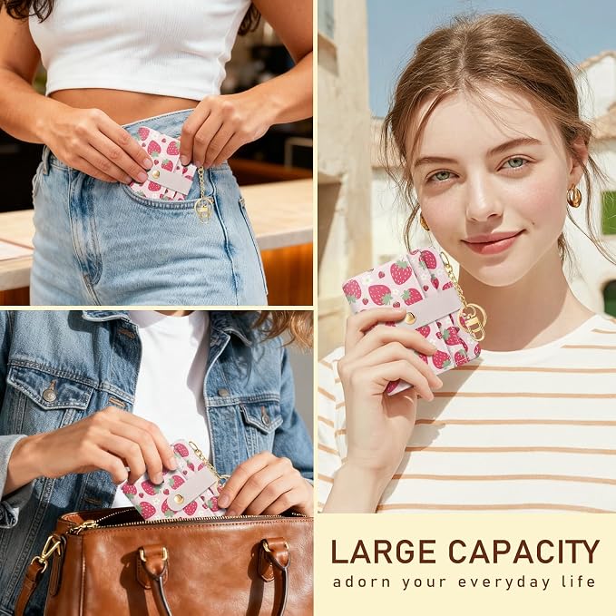 Jogjam Strawberry Rfid Girls Teen Women Wallet, Small Credit Card Holder | PU Leather Bifold Cash Zipper Coin Pocket ID Window, for Female Ladies Teen Girls Girly Gifts - Image 2