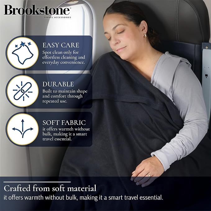 Brookstone Travel Blanket 2-in-1 Soft Throw with Carrying Pouch | Zippered Sack Doubles As a Headrest, Breathable Fabric Warms Flights, Car Rides & Year-Round Lounging at Home - Image 3
