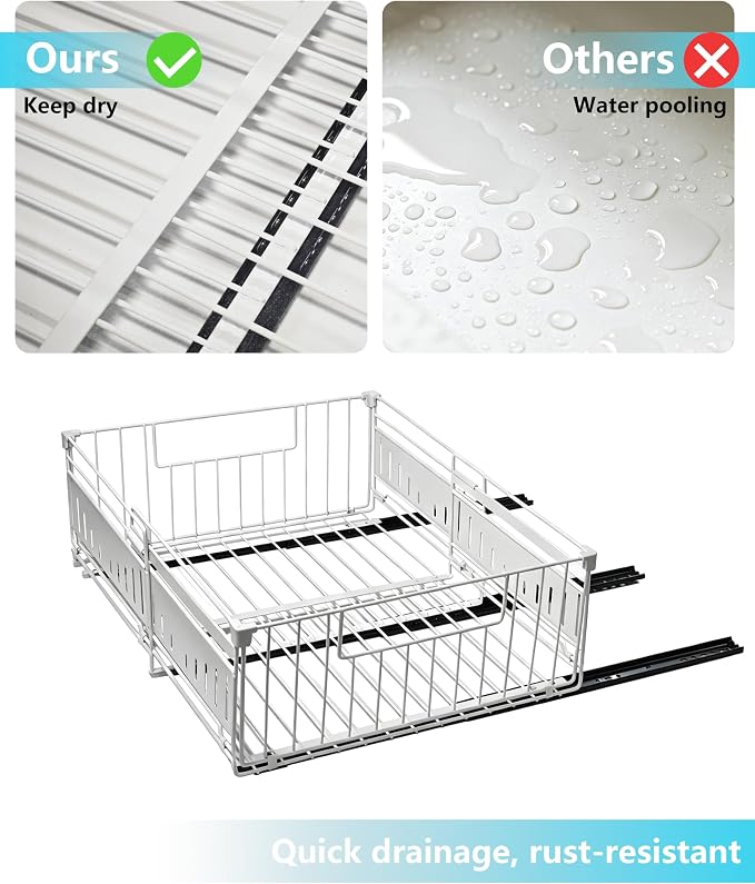 KimHong 2 Pack Pull Out Cabinet Organizer, Expandable Drawer Organizer with Adjustable Width 12.4"-19.5", Adhesive No Drill Under Cabinet Shelves for Home Kitchen Pantry with Silent Slides - Image 7